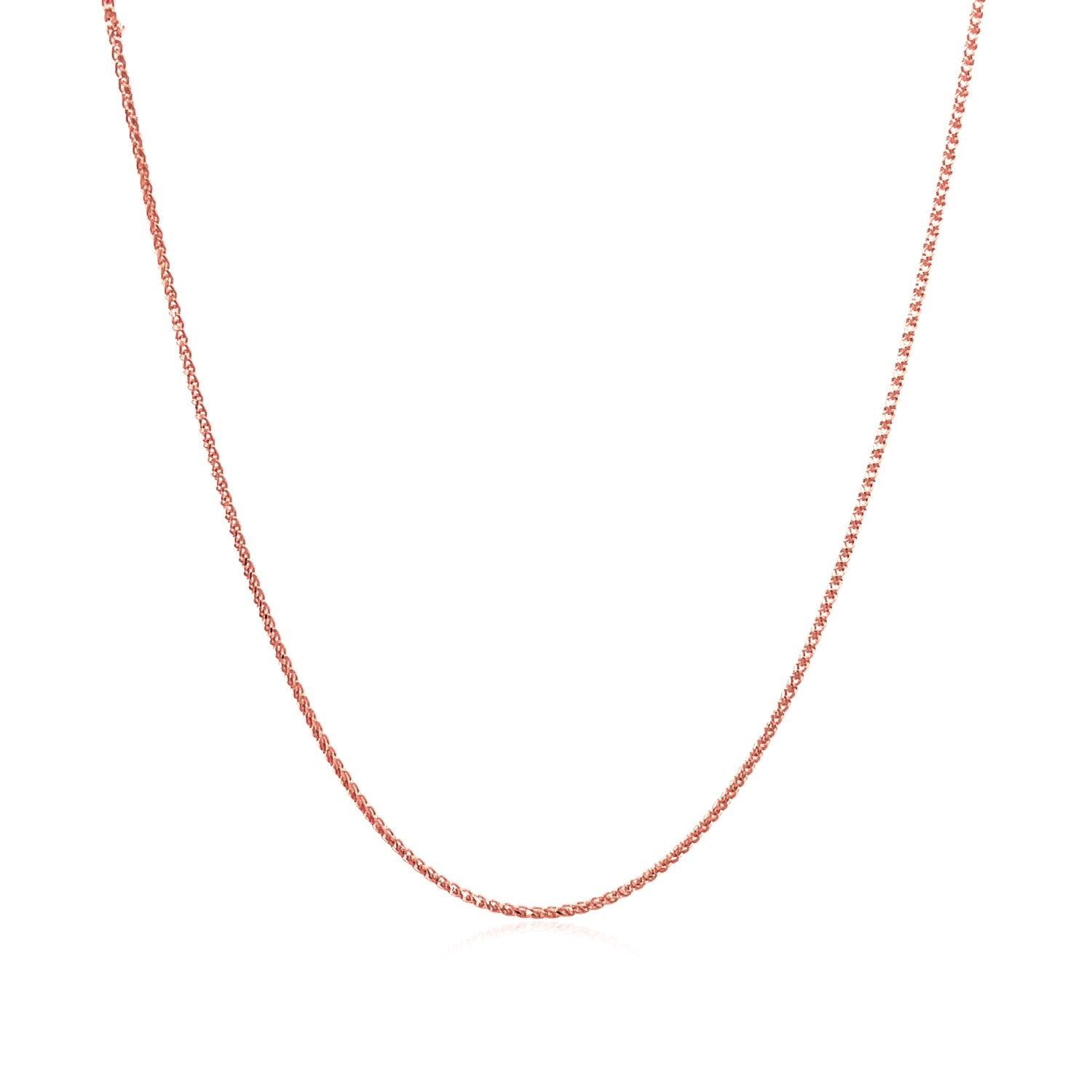 14k Rose Gold Diamond Cut Round Wheat Chain (0.70 mm) in a sleek high-contrast midnight luxury editorial style